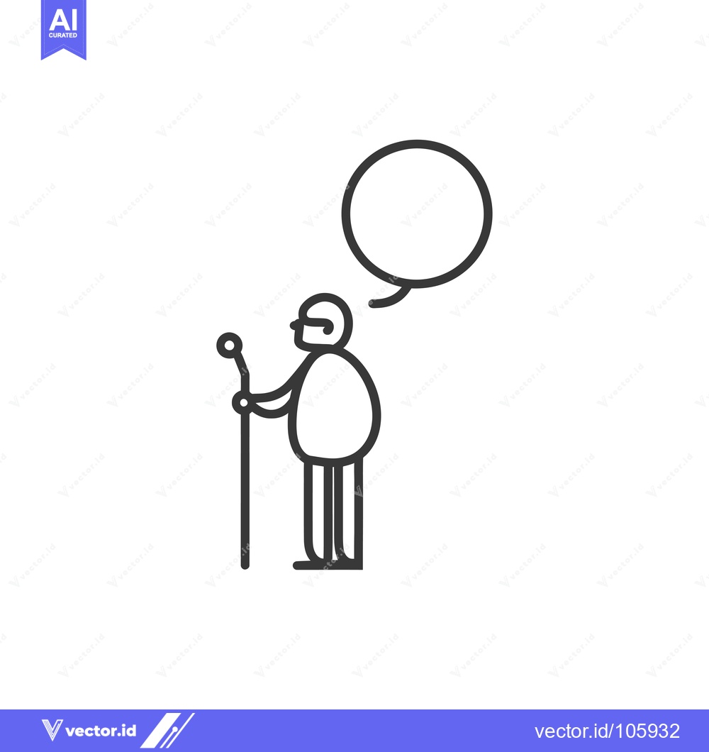 Premium Vector of Thoughtful Elderly Person Holding a Cane