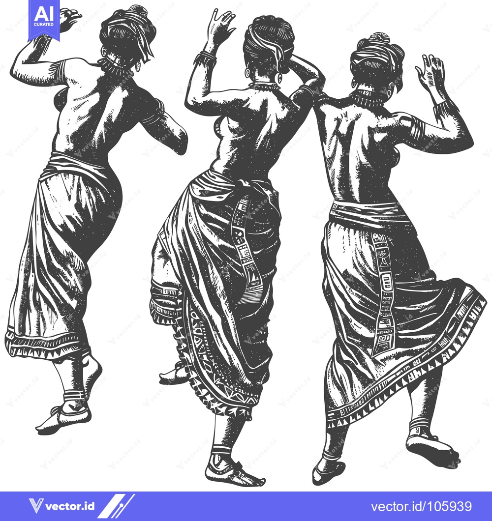 Premium Vector dari Three African Women in Traditional Garments Dancing
