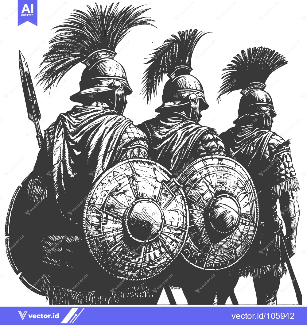 Premium Vector dari Three Ancient Roman Soldiers with Shields and Weapons