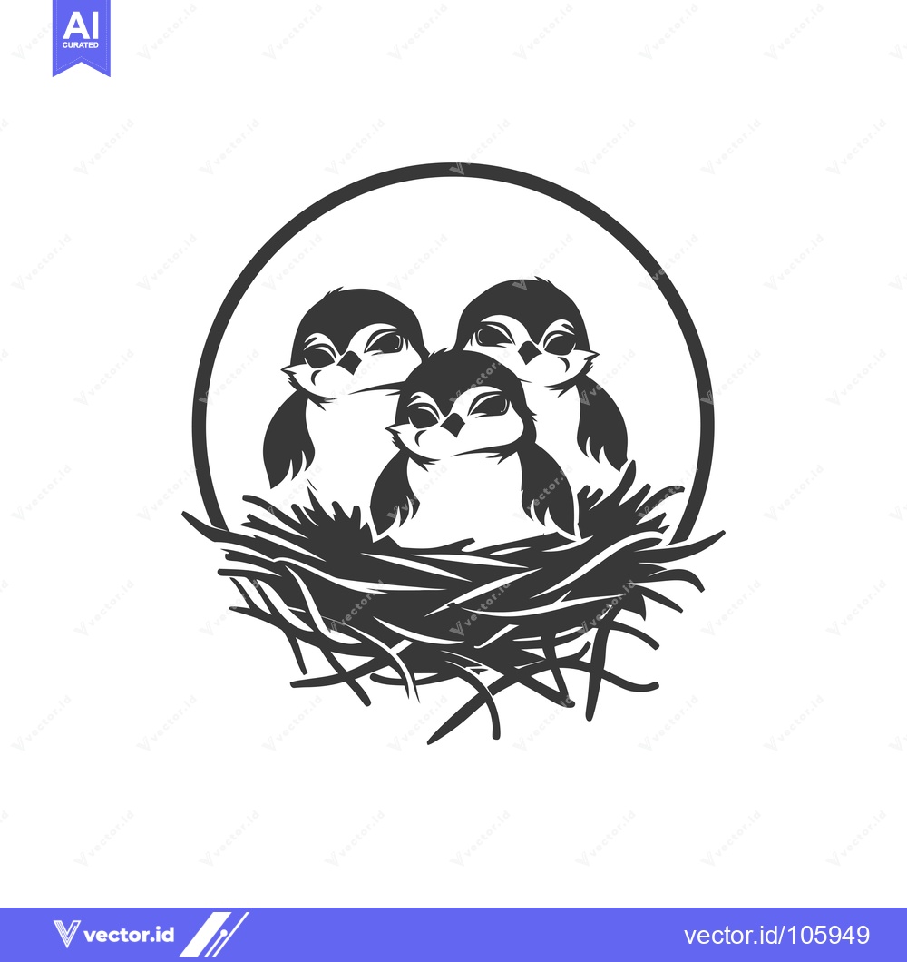 Premium Vector dari Three Baby Birds Huddled Together in a Nest