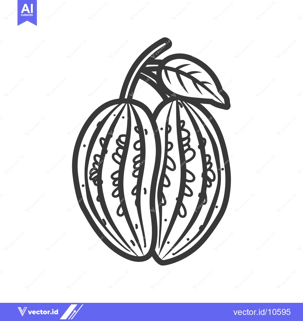 Premium Vector dari A Black and White Line Drawing of a Split Cacao Pod with Seeds