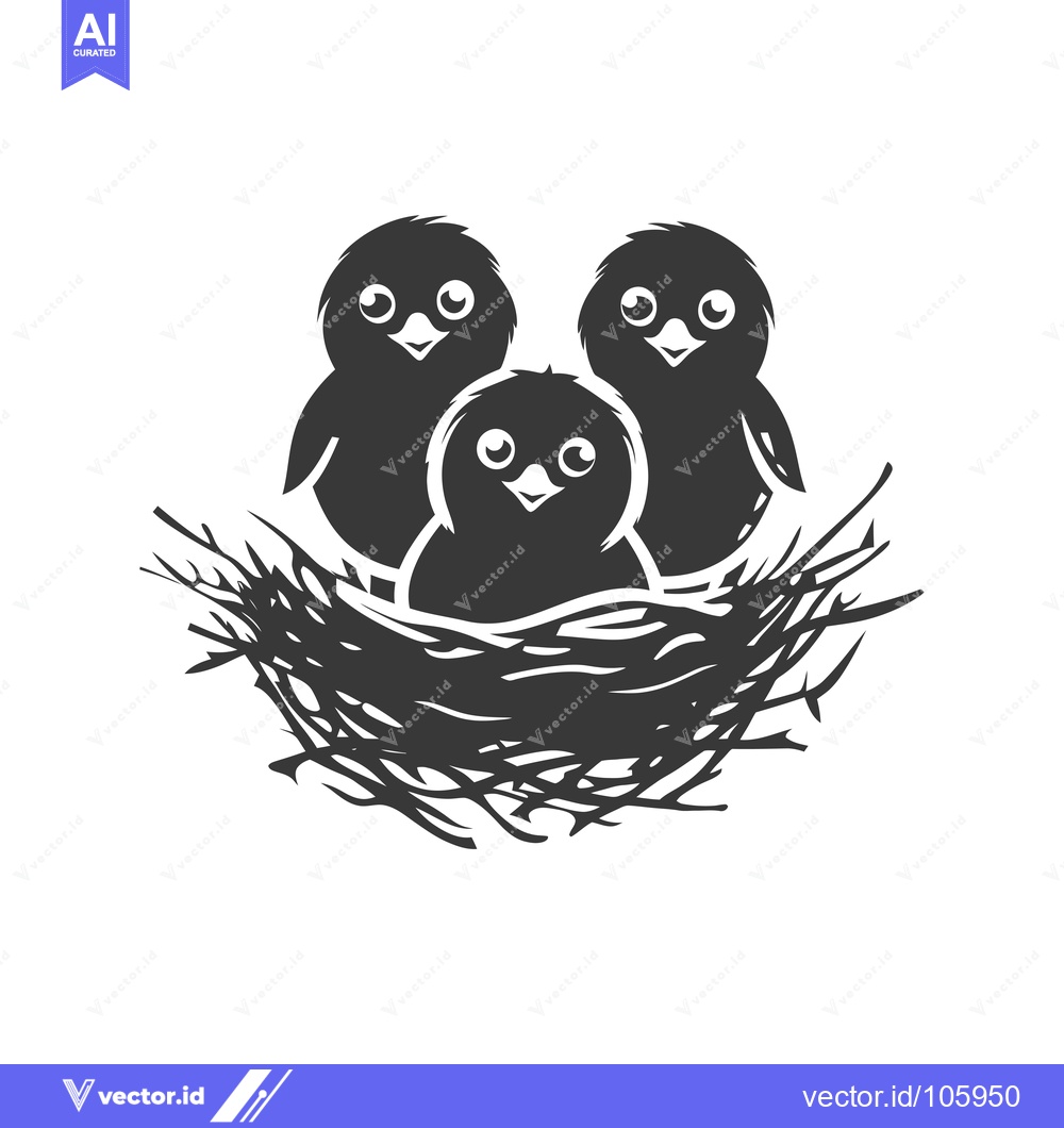 Premium Vector dari Three Baby Birds Huddled Together in a Nest