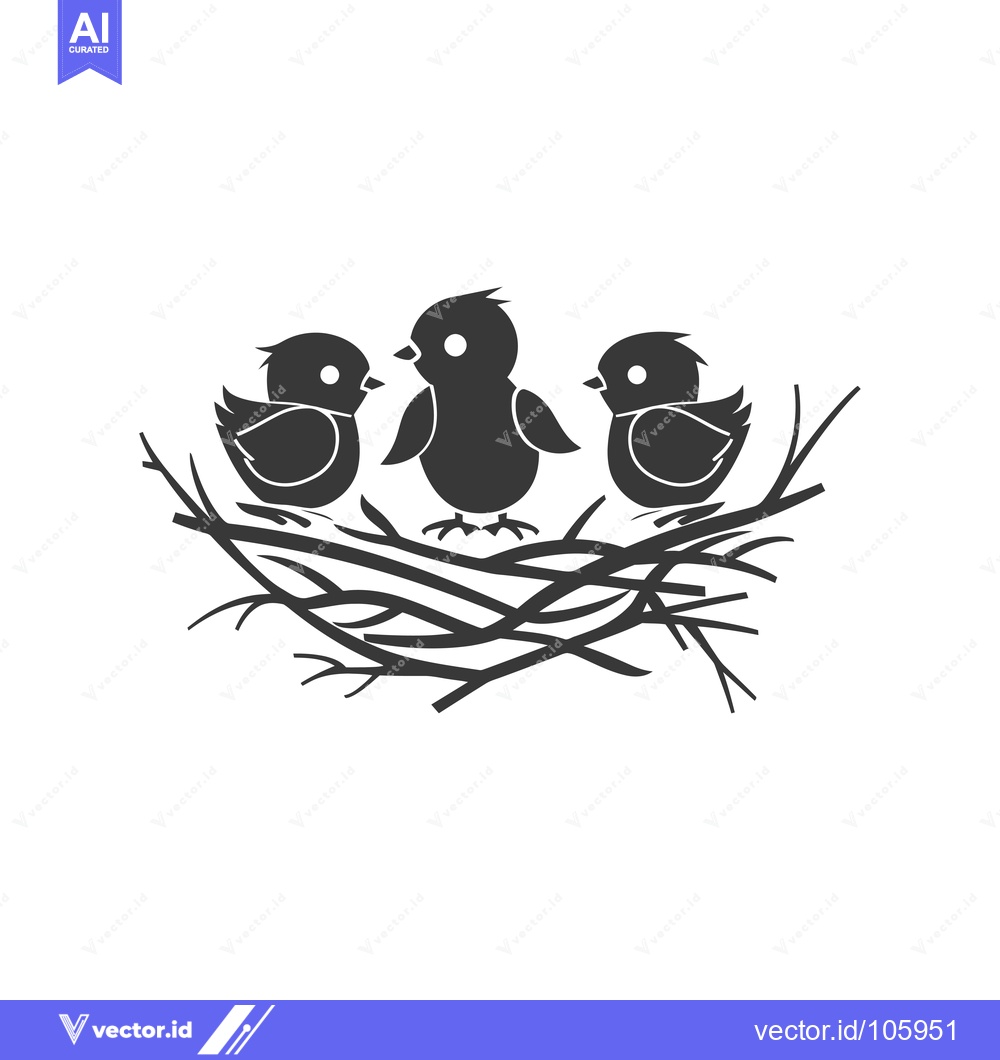 Premium Vector of Three Baby Birds in a Nest Made of Twigs
