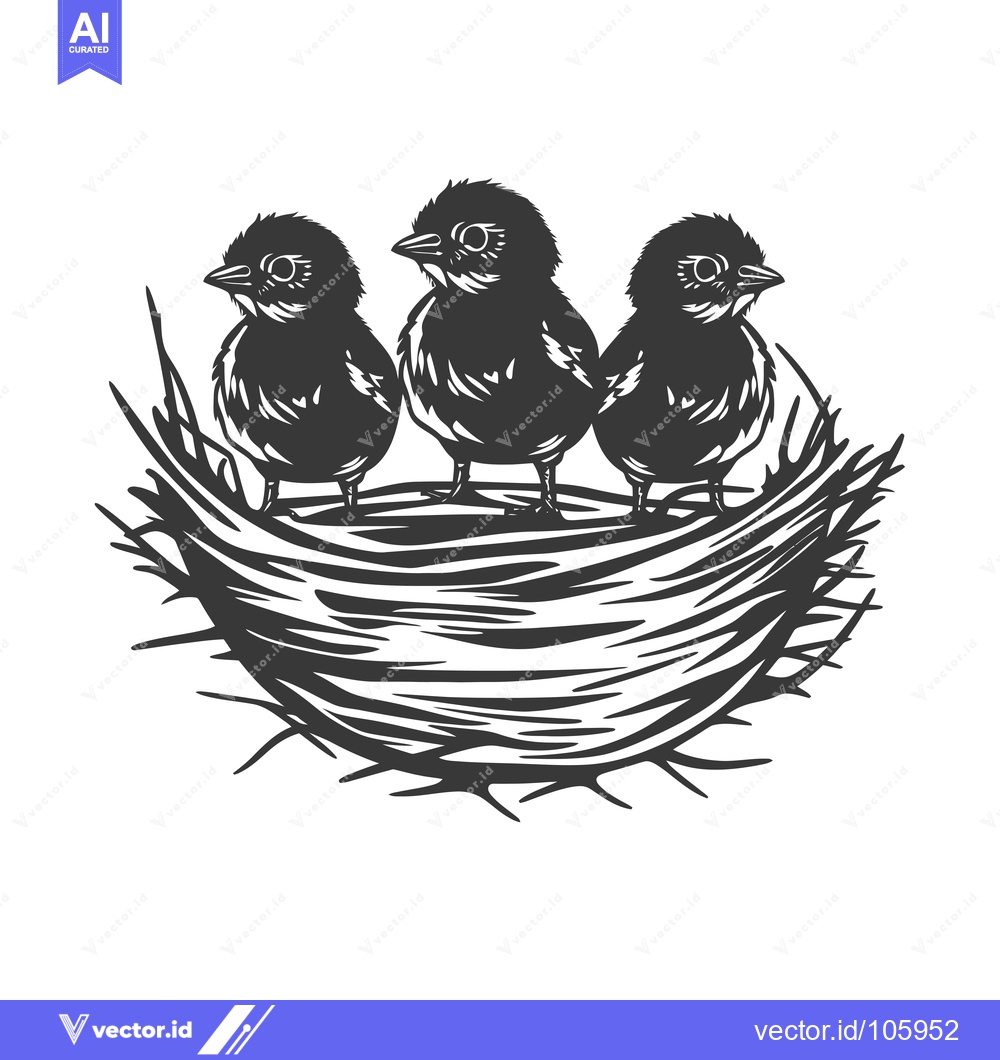 Premium Vector dari Three Baby Birds in a Nest Silhouette
