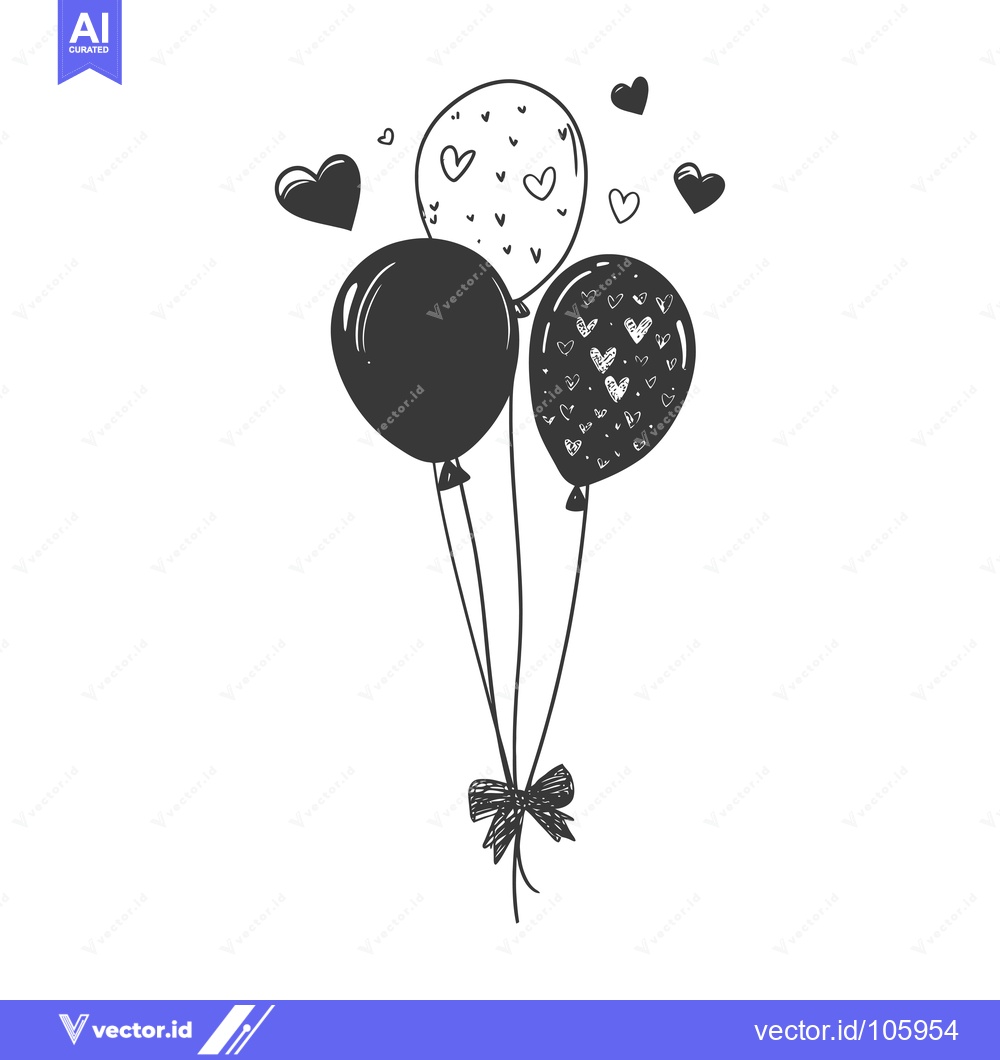 Premium Vector dari Three Balloons with Hearts and a Bow