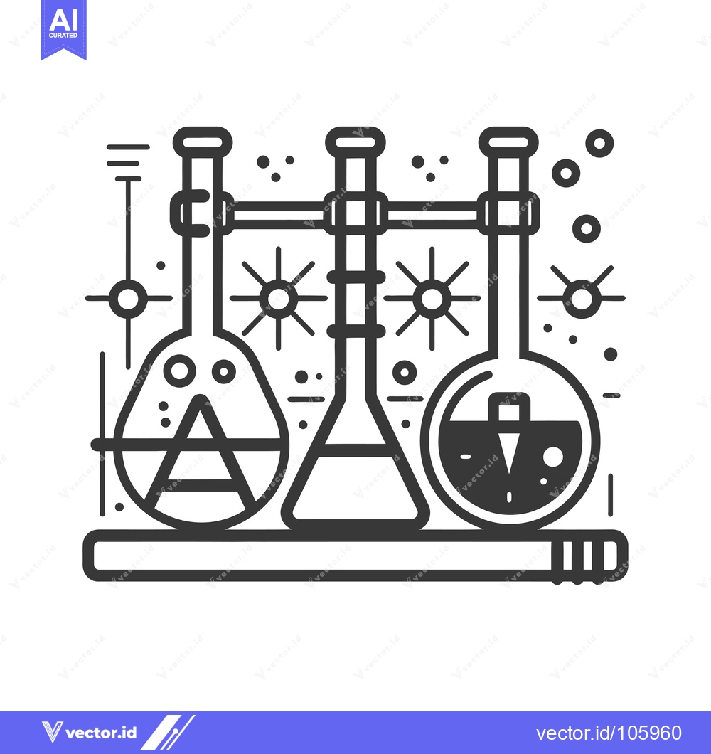 Premium Vector dari Three Beakers and a Pencil on a Shelf