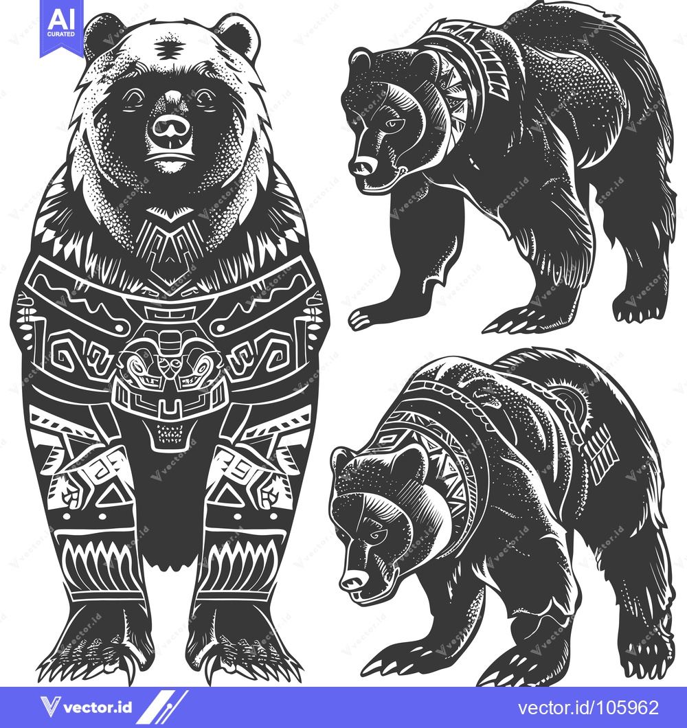 Premium Vector of Three Bears with Tribal Patterns and Claws