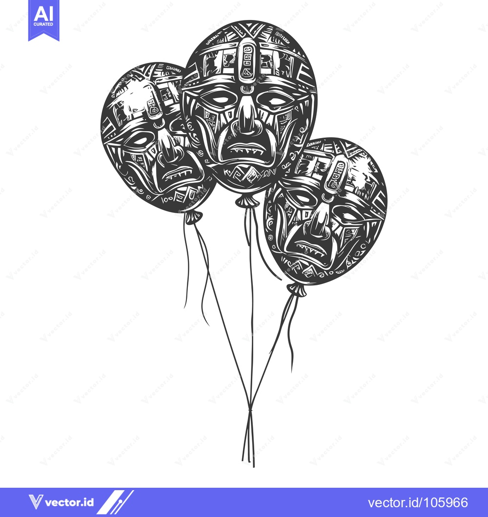 Premium Vector dari Three Black and White Balloons with Tribal Masks