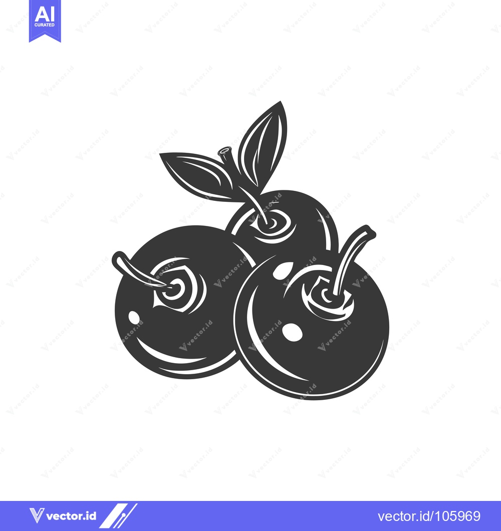 Premium Vector of Three Black and White Blueberries with a Leaf