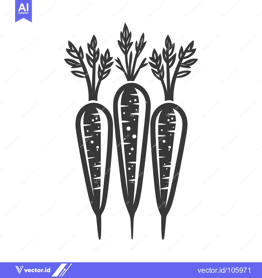 Premium Vector of Three Black and White Carrots with Greenery