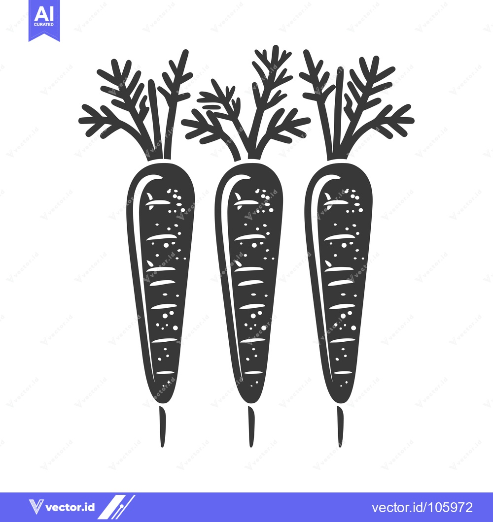 Premium Vector of Three Black and White Carrots with Greens