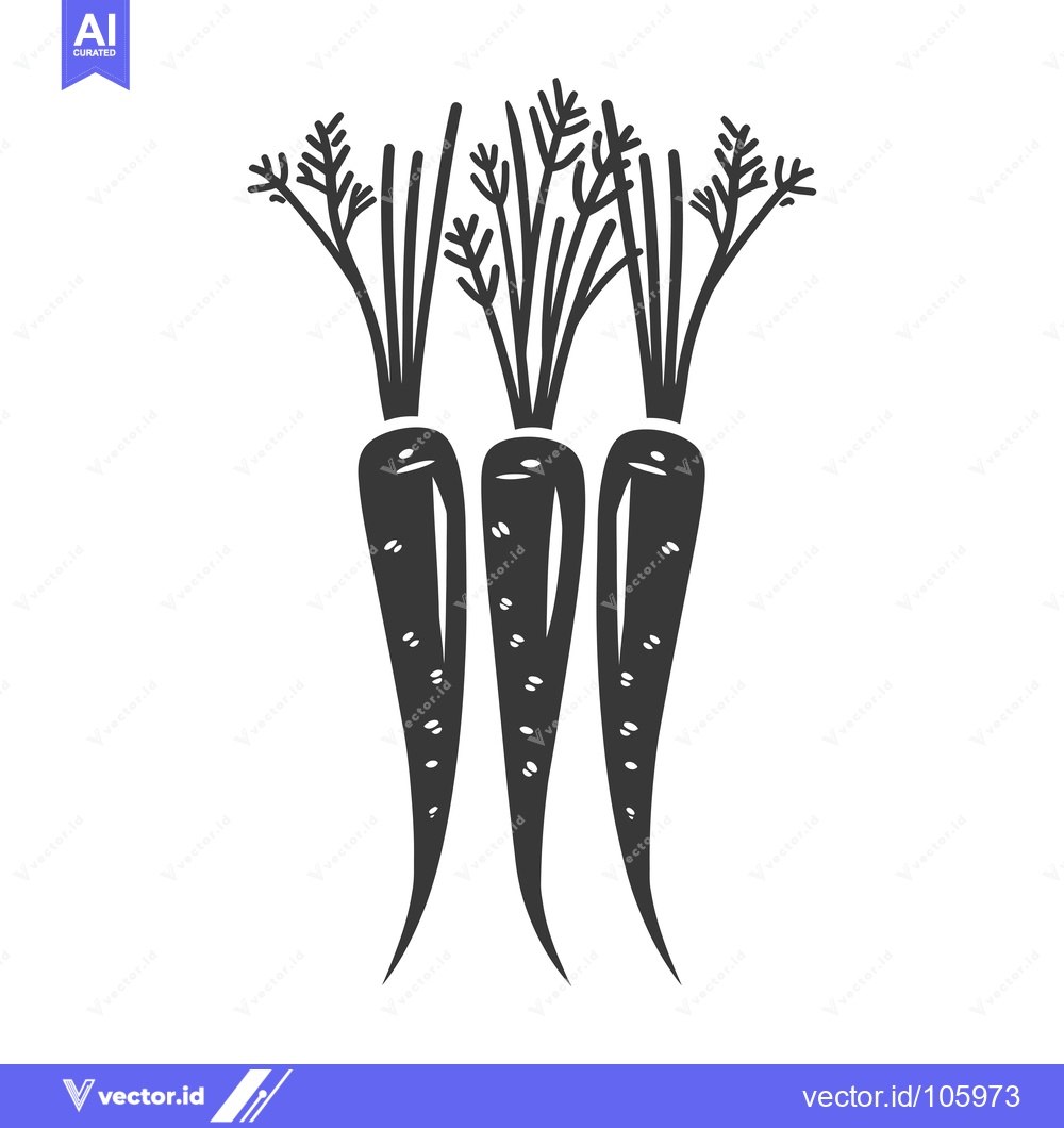 Premium Vector of Three Black and White Carrots with Green Tops