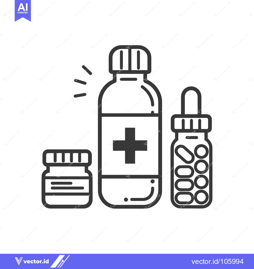 Premium Vector dari Three Black and White Line Drawings of Medicine Bottles
