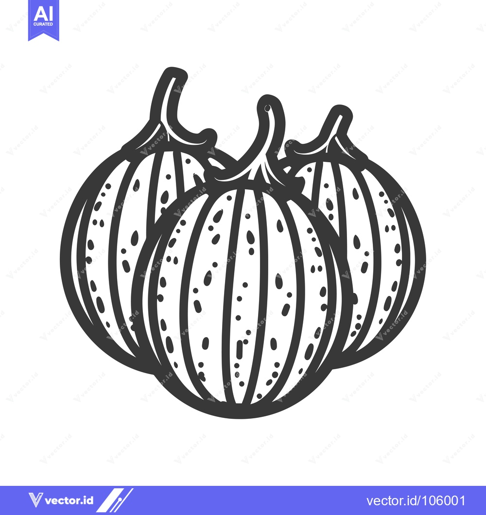 Premium Vector dari Three Black and White Pumpkins with Stems