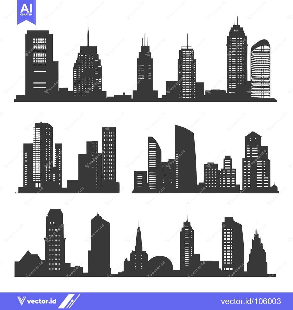 Premium Vector dari Three black and white silhouettes of different city skylines