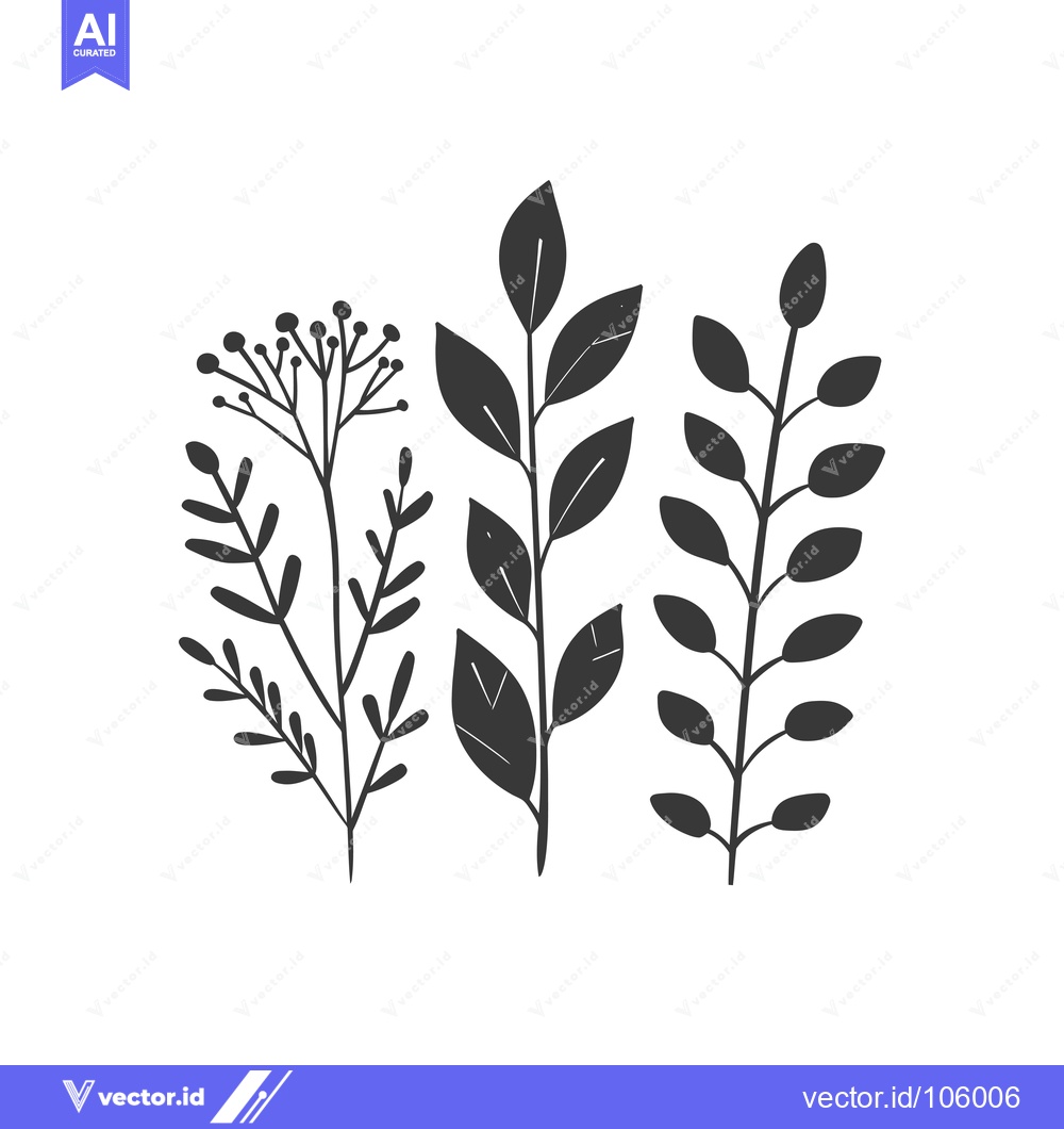 Premium Vector dari Three Black and White Stylized Plant Branches