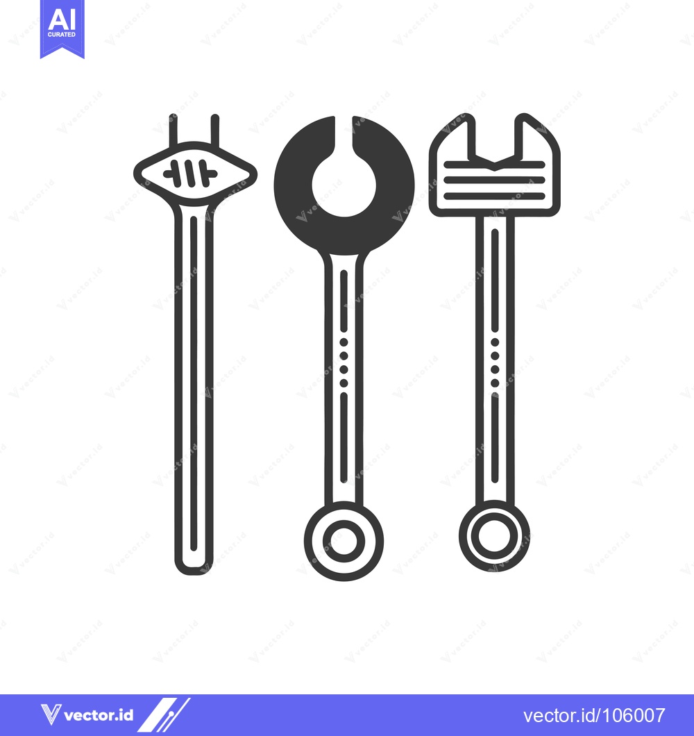 Premium Vector dari Three Black and White Wrenches on a White Background