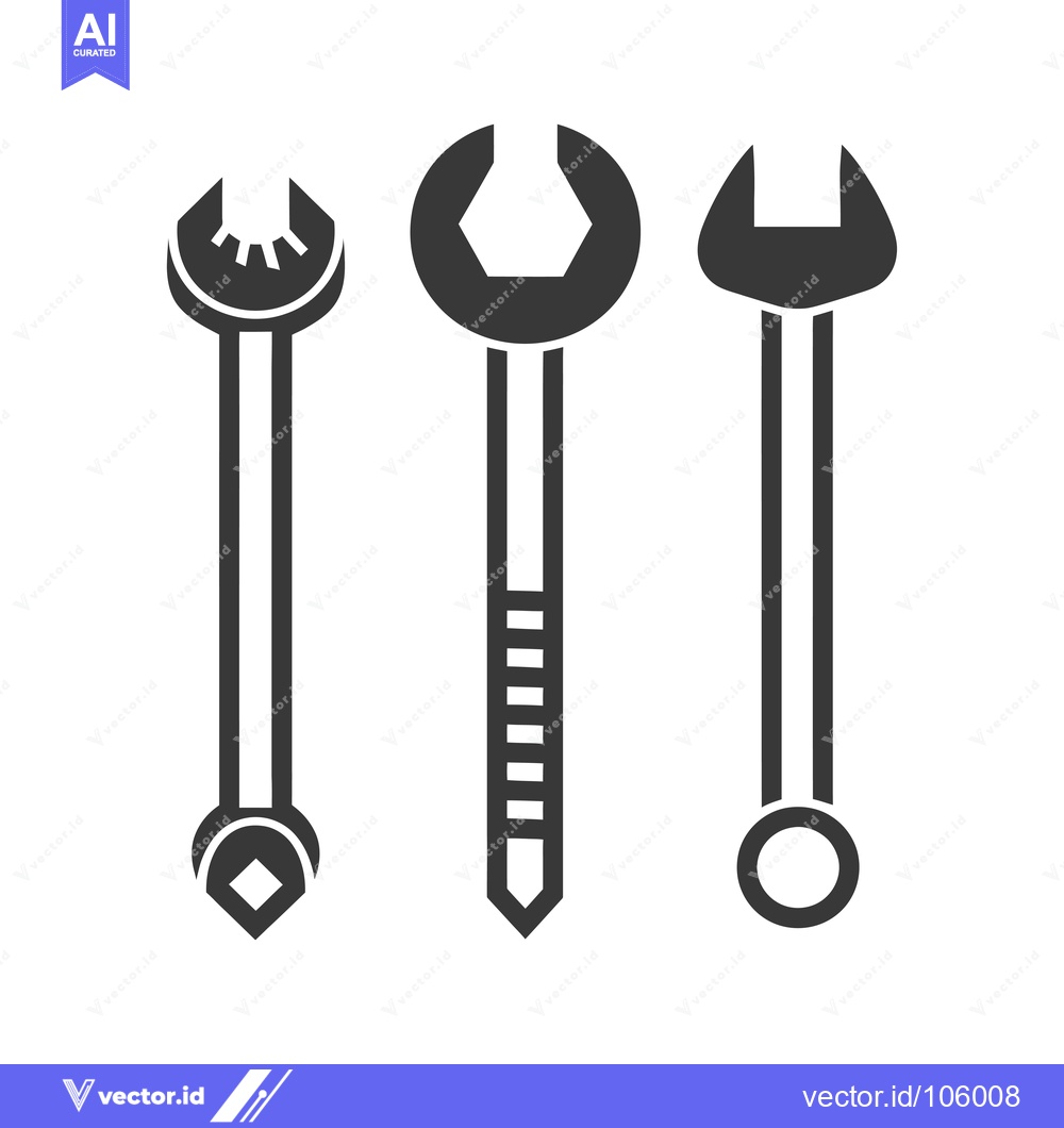 Premium Vector dari Three Black and White Wrench Icons Isolated on White Background