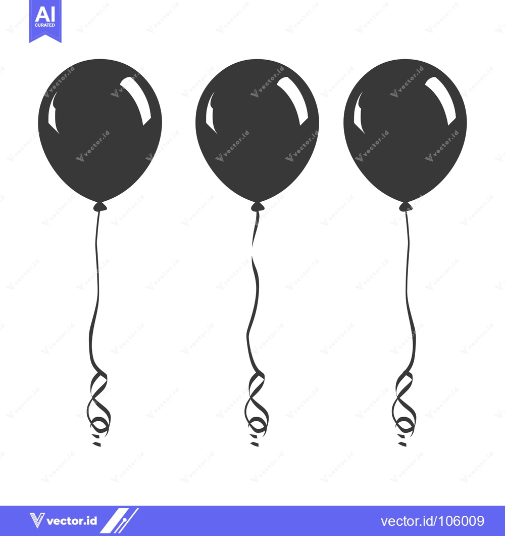 Premium Vector of Three Black Balloons with Curly Strings