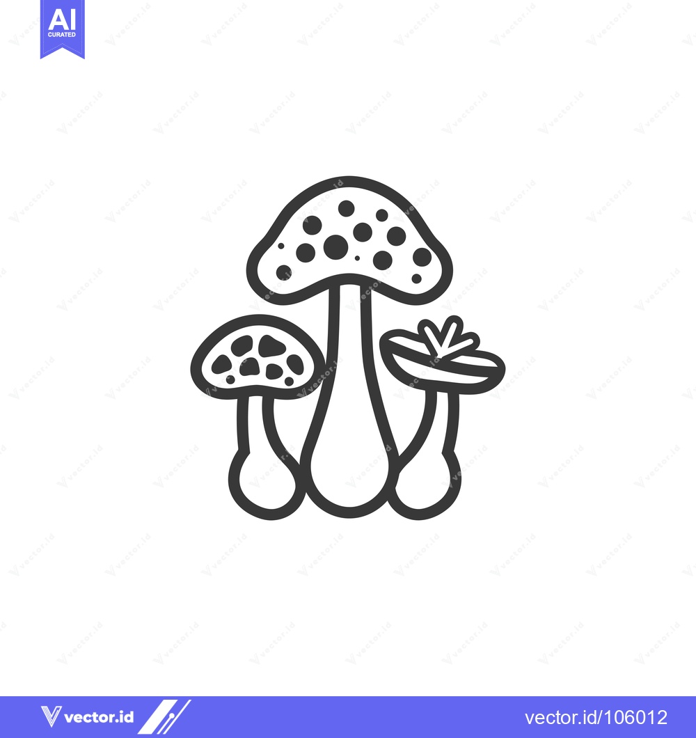 Premium Vector of Three Black Line-Art Mushrooms with Spots