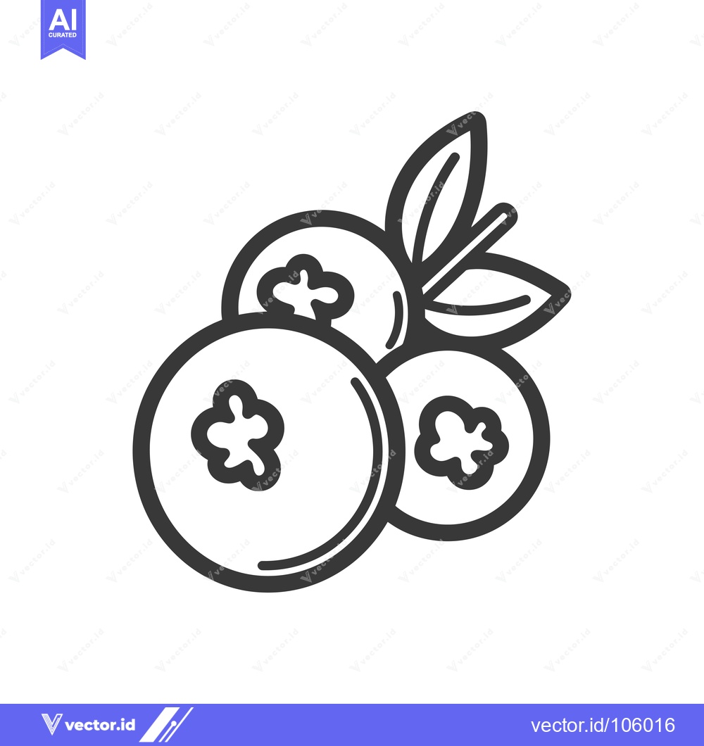 Premium Vector of Three Blueberries with a Stem and Leaves