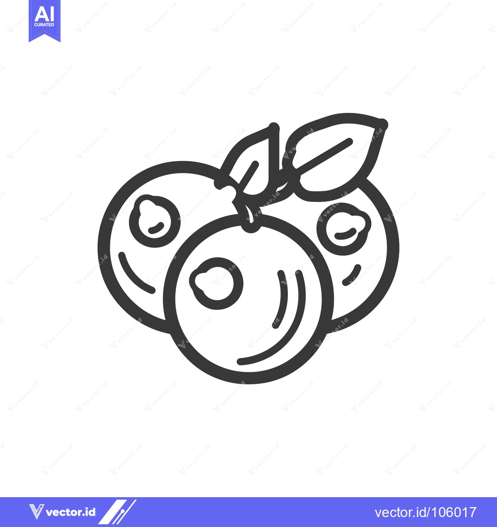 Premium Vector of Three Blueberries with Leaf Stem Line Drawing