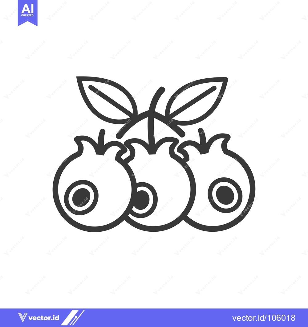 Premium Vector of Three Blueberries with Leaves Line Icon