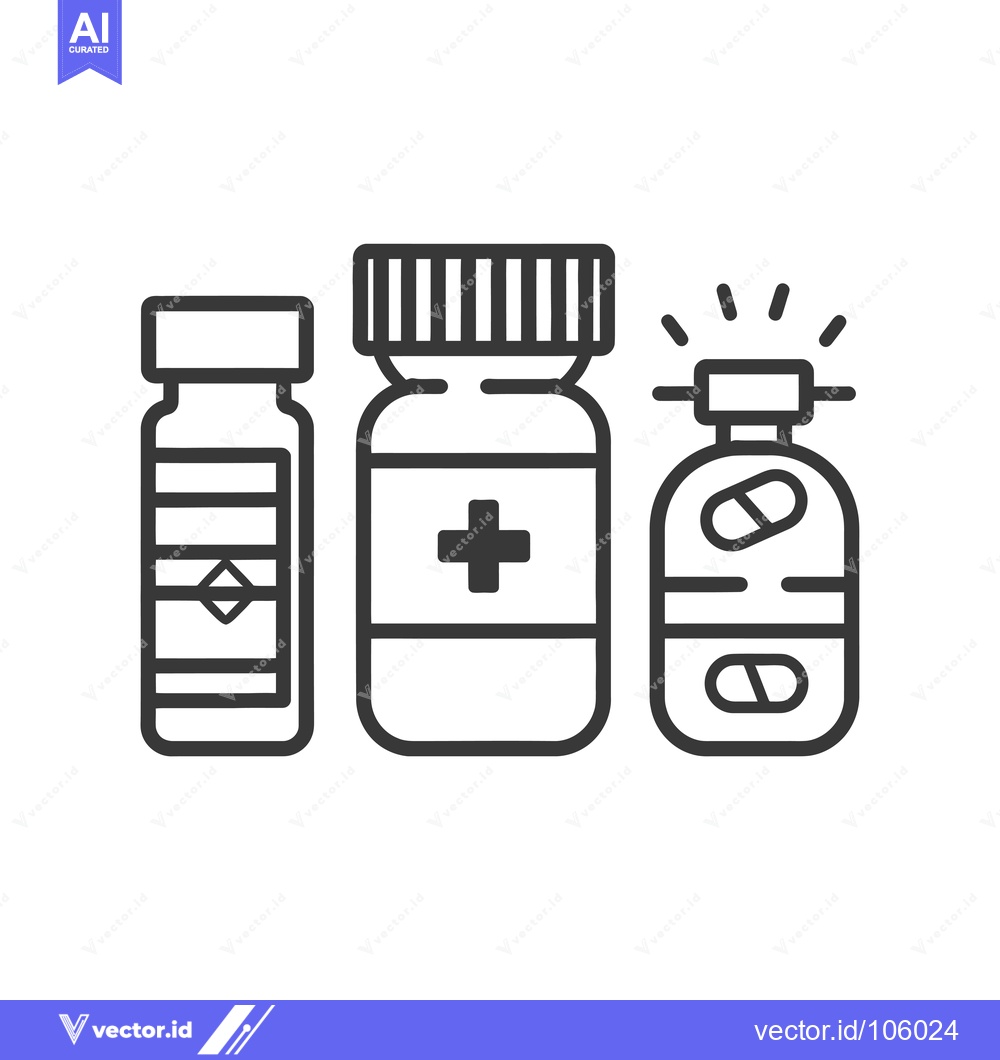 Premium Vector dari Three Bottles of Medication, Line Art Icon