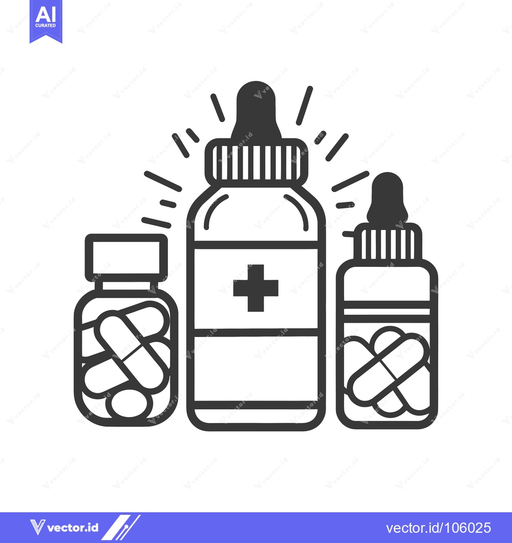 Premium Vector dari Three Bottles of Medicine with Pills and Dropper