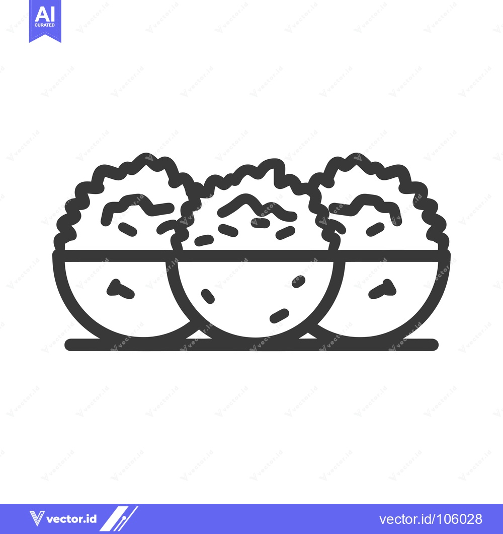 Premium Vector dari Three Bowls of Rice with a Single Outline