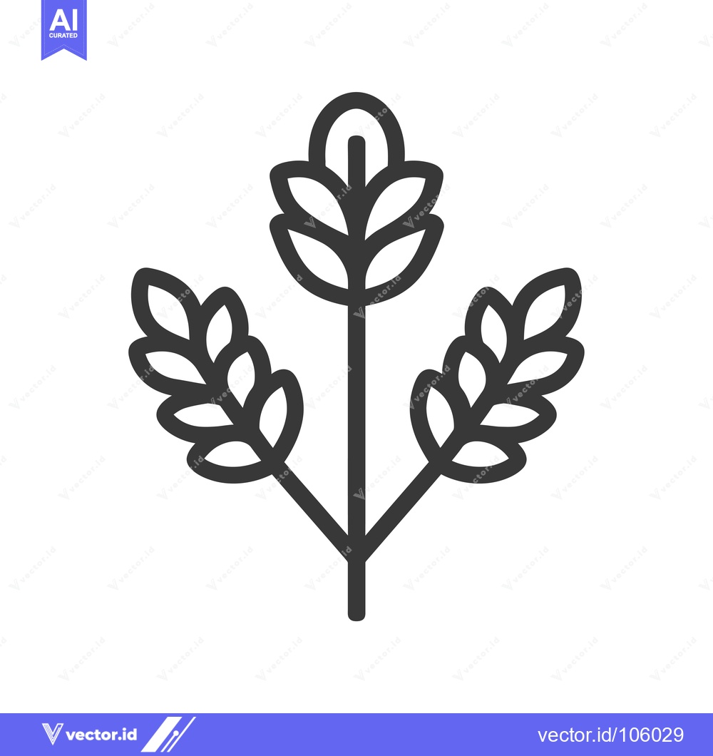 Premium Vector of Three-Branch Plant with Flower Bud and Leaves