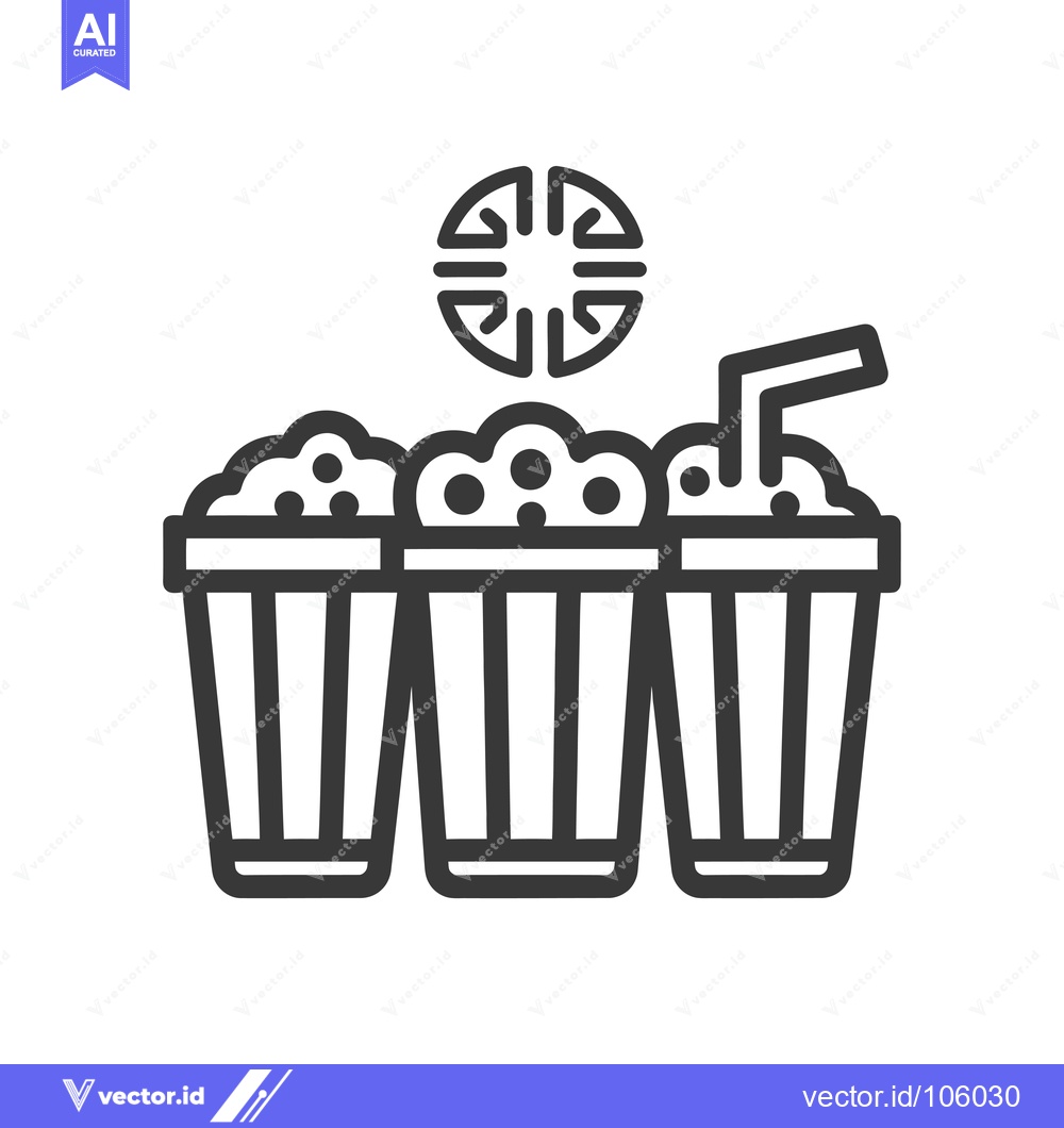 Premium Vector dari Three Buckets of Popcorn and a Drink with a Movie Ticket
