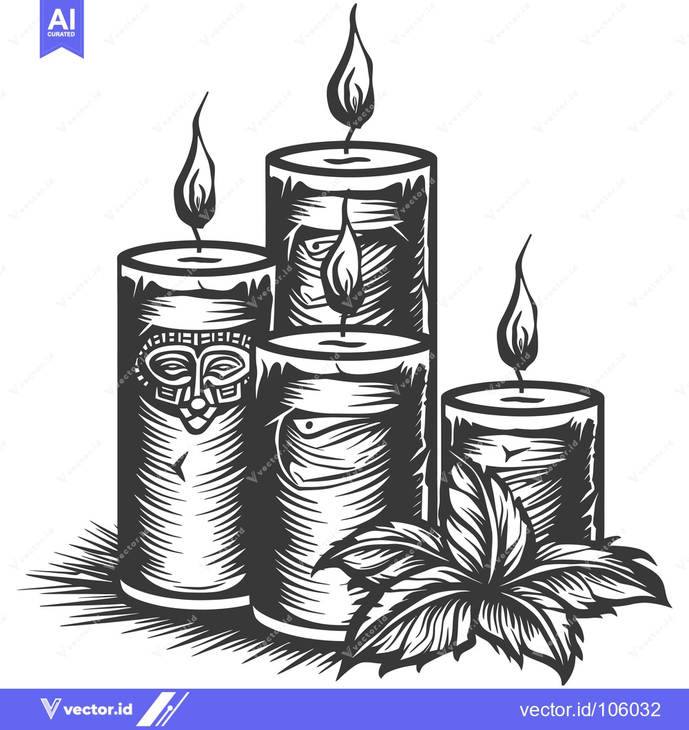 Premium Vector dari Three Burning Candles with Tribal Mask Design