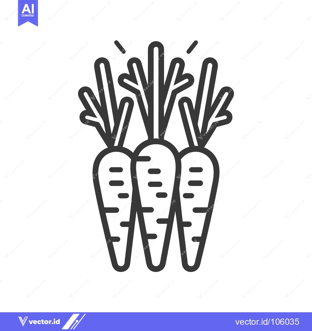 Premium Vector of Three Carrots with Green Tops, Black Line Icon