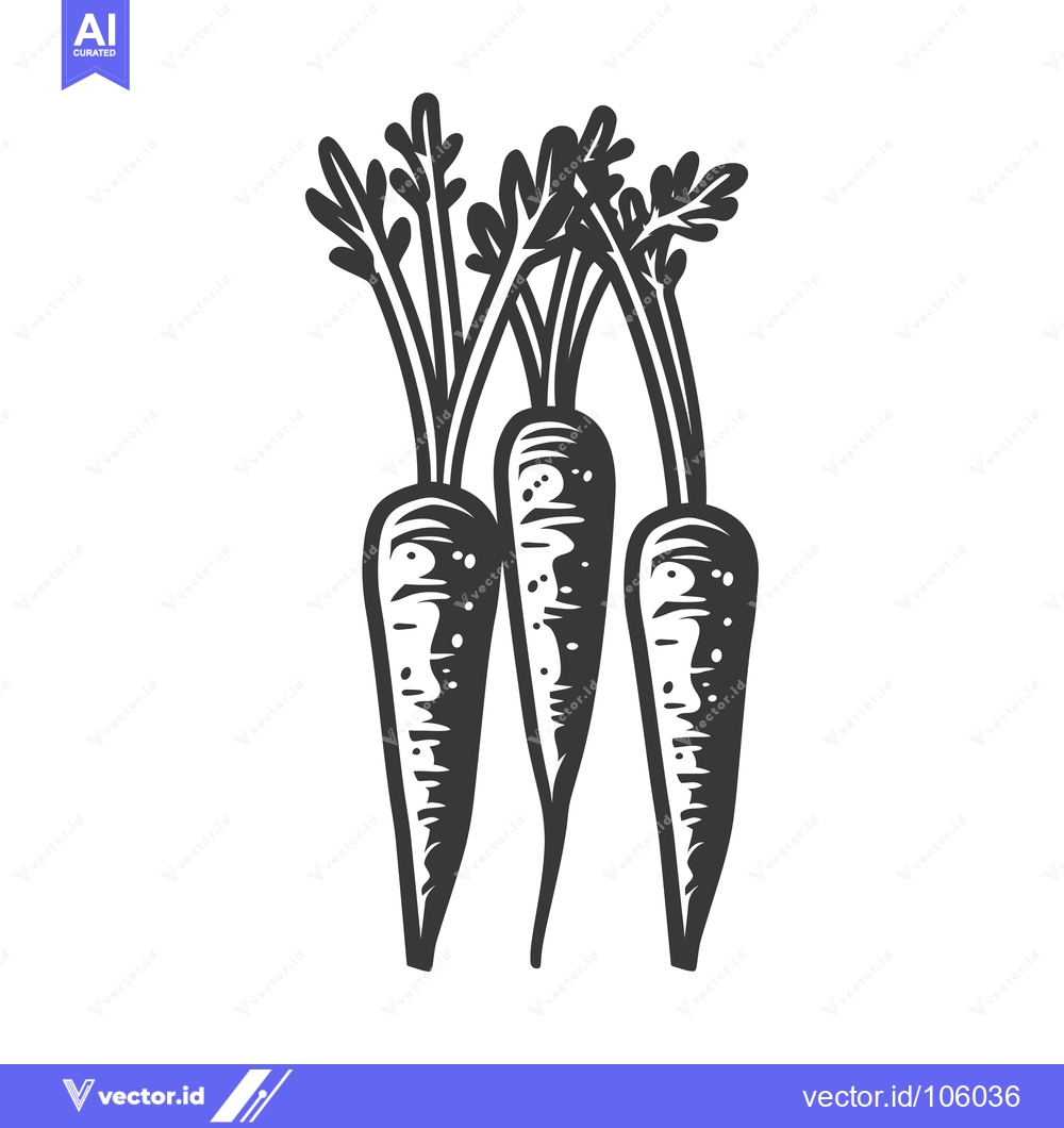 Premium Vector dari Three Carrots with Green Tops in a Monochrome Illustration