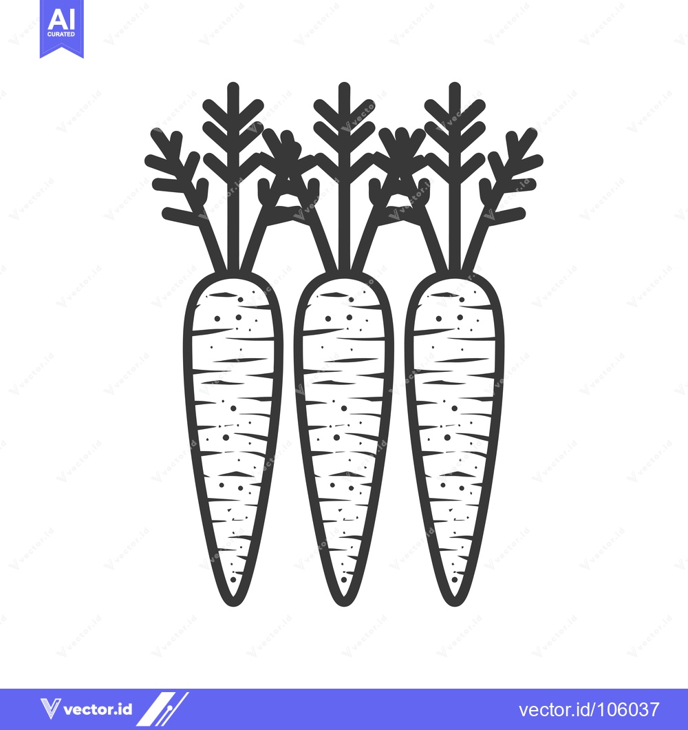 Premium Vector dari Three Carrots with Green Tops in Black and White Illustration