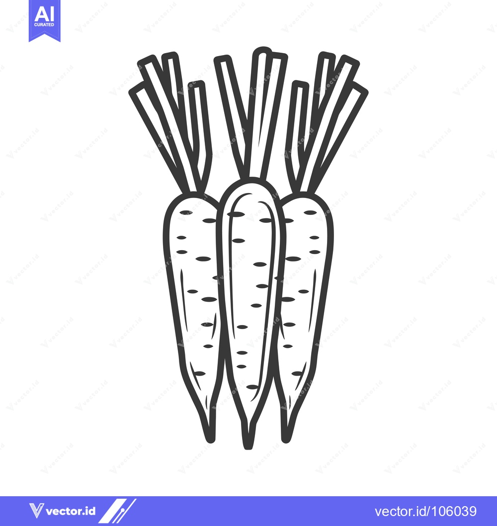 Premium Vector dari Three Carrots with Green Tops, Line Drawing