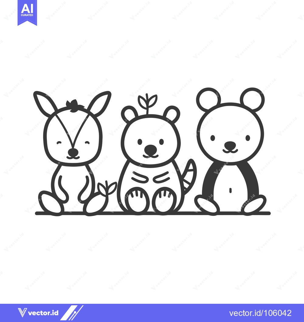 Premium Vector dari Three Cartoon Animals Sitting in a Row