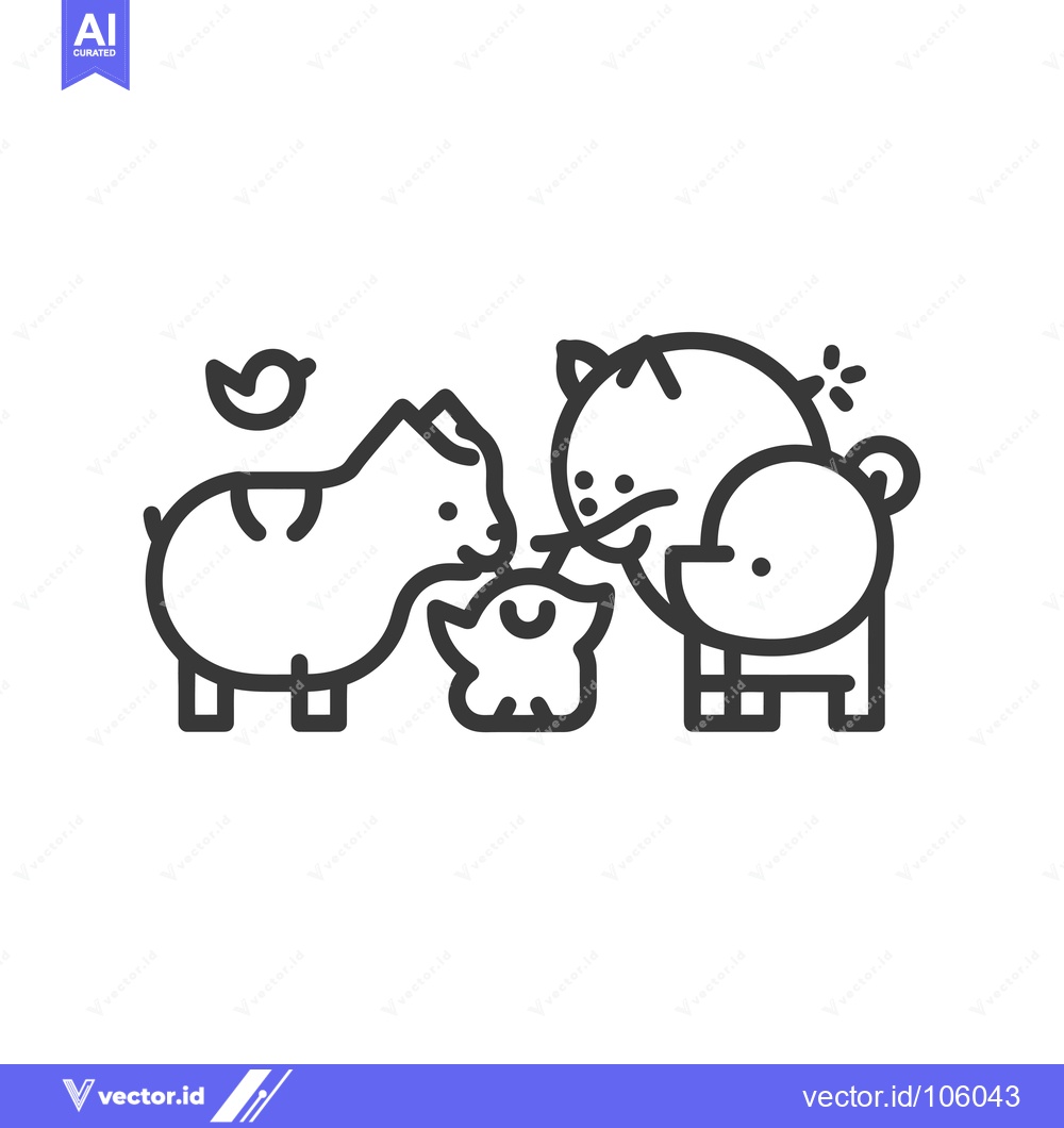 Premium Vector dari Three Cartoon Animals Standing and Interacting with a Bird Above Them