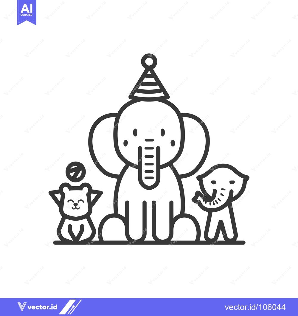Premium Vector dari Three Cartoon Animals with Elephant Wearing a Party Hat