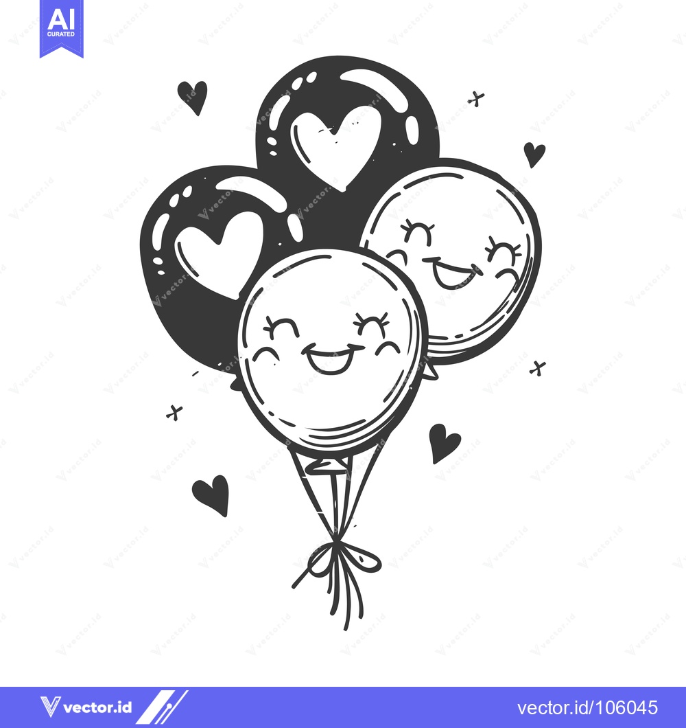 Premium Vector of Three Cartoon Balloons with Smiling Faces and Hearts