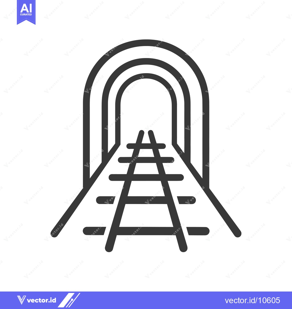 Premium Vector dari A black and white line drawing of a train track entering a tunnel