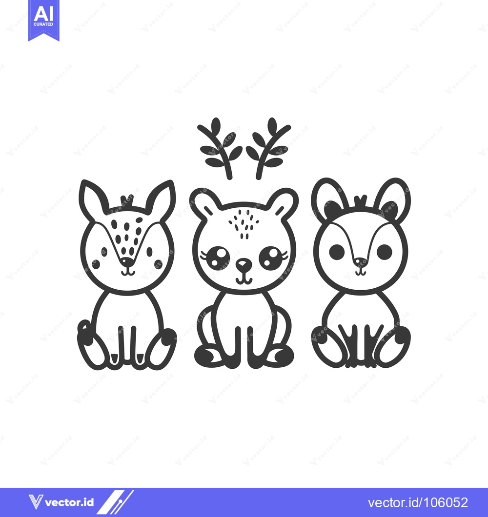 Premium Vector of Three Cartoon Deer with Antlers Sitting in a Row