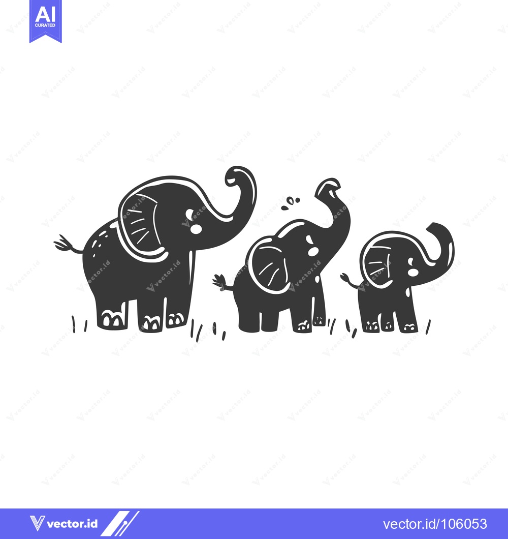 Premium Vector dari Three Cartoon Elephants Standing in Grass
