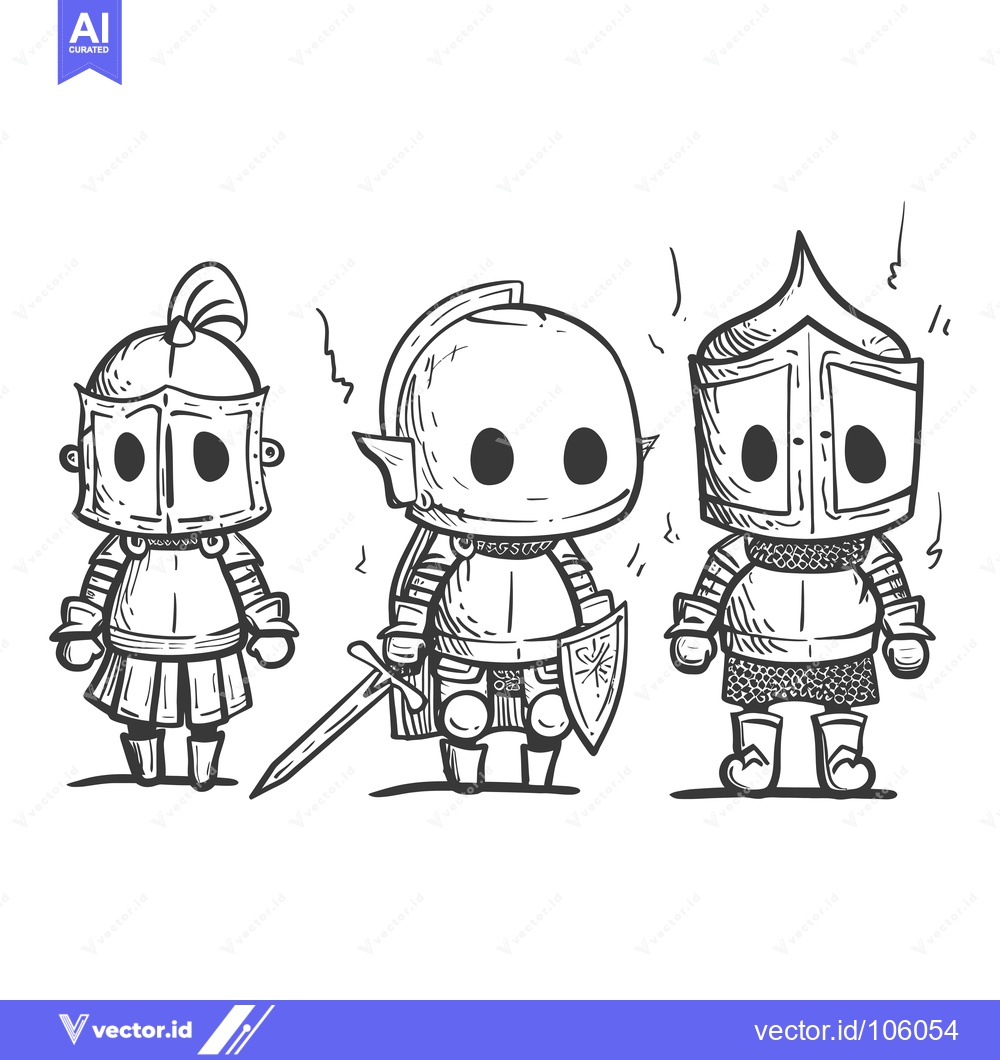 Premium Vector of Three Cartoon Knights in Full Armor and with Swords