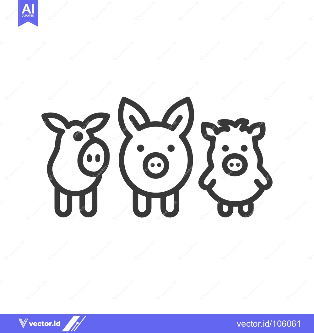 Premium Vector of Three cartoon pigs in a row