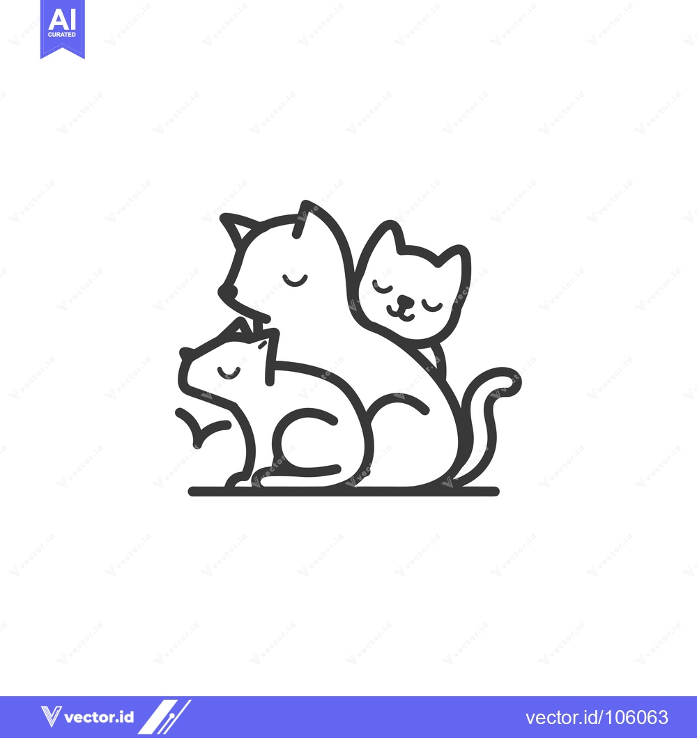 Premium Vector of Three Cats Huddled Together in a Line Art Illustration