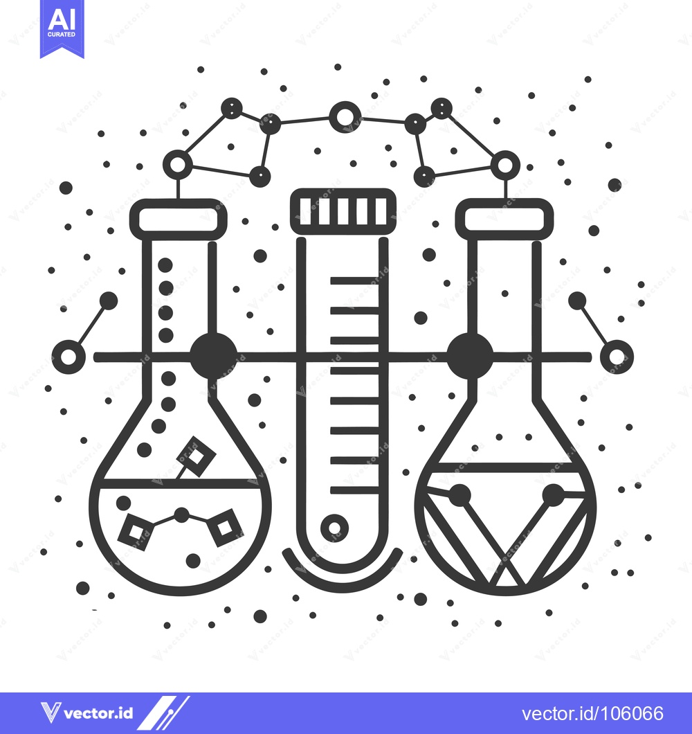 Premium Vector of Three Chemical Flasks Connected by a Molecular Structure