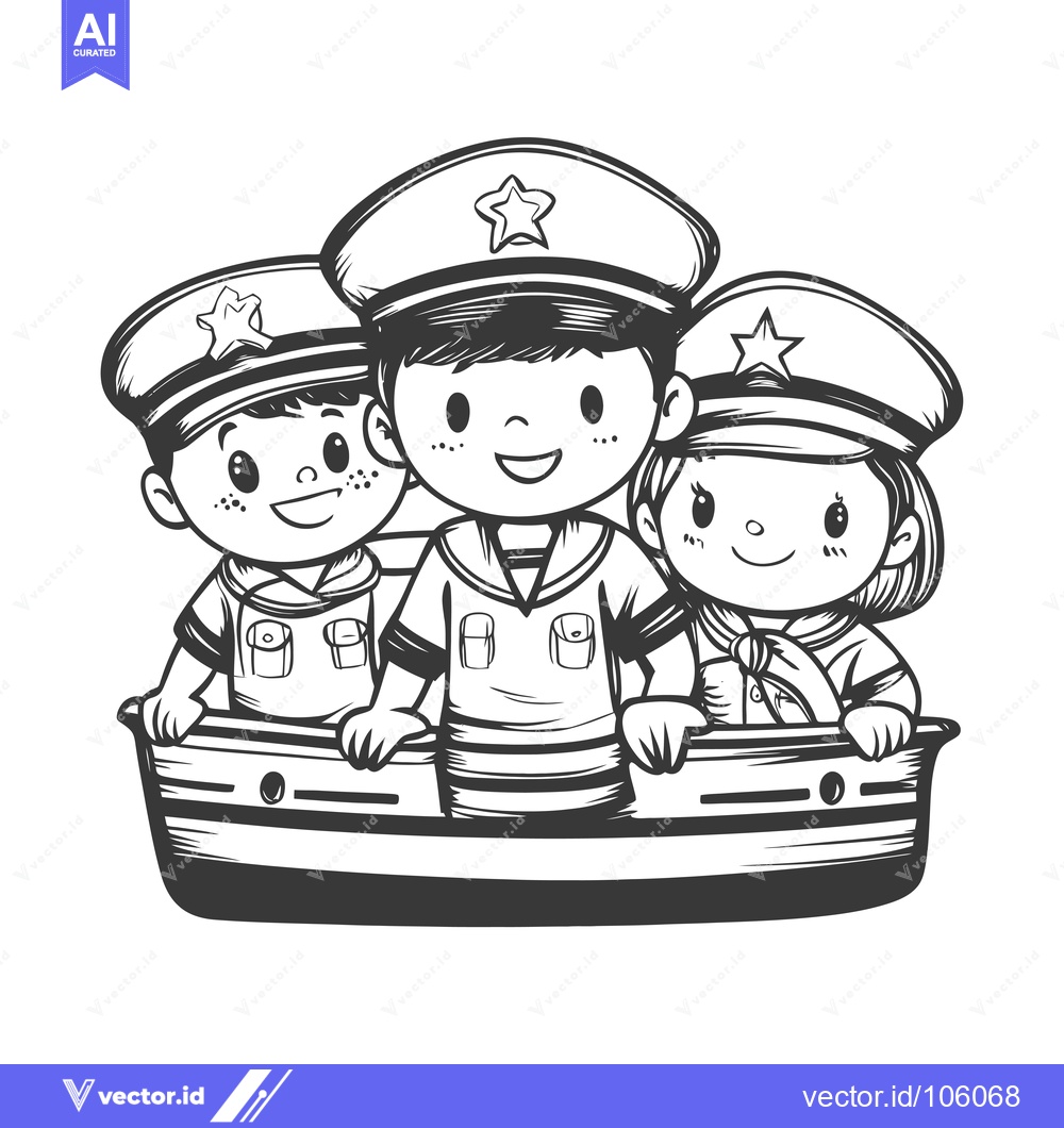 Premium Vector dari Three Children Dressed as Sailors in a Boat