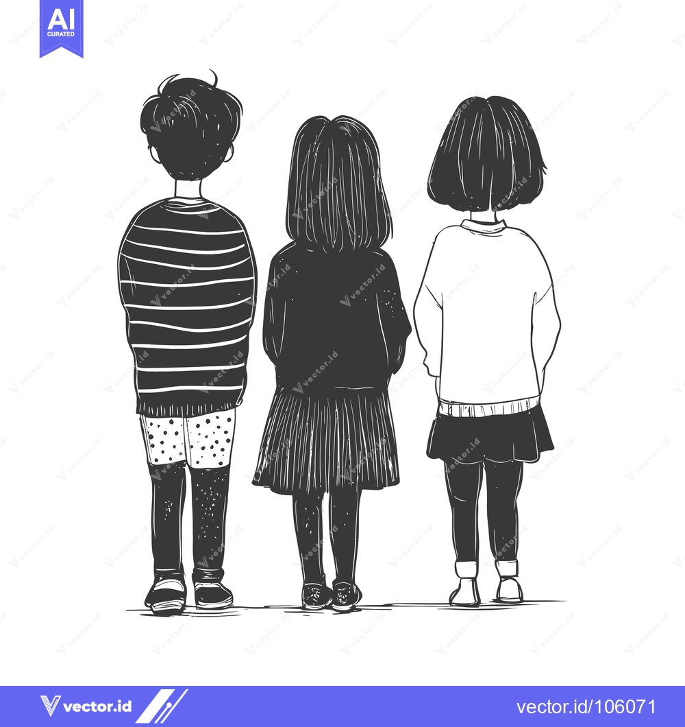 Premium Vector of Three Children Standing Back-to-Back in a Line